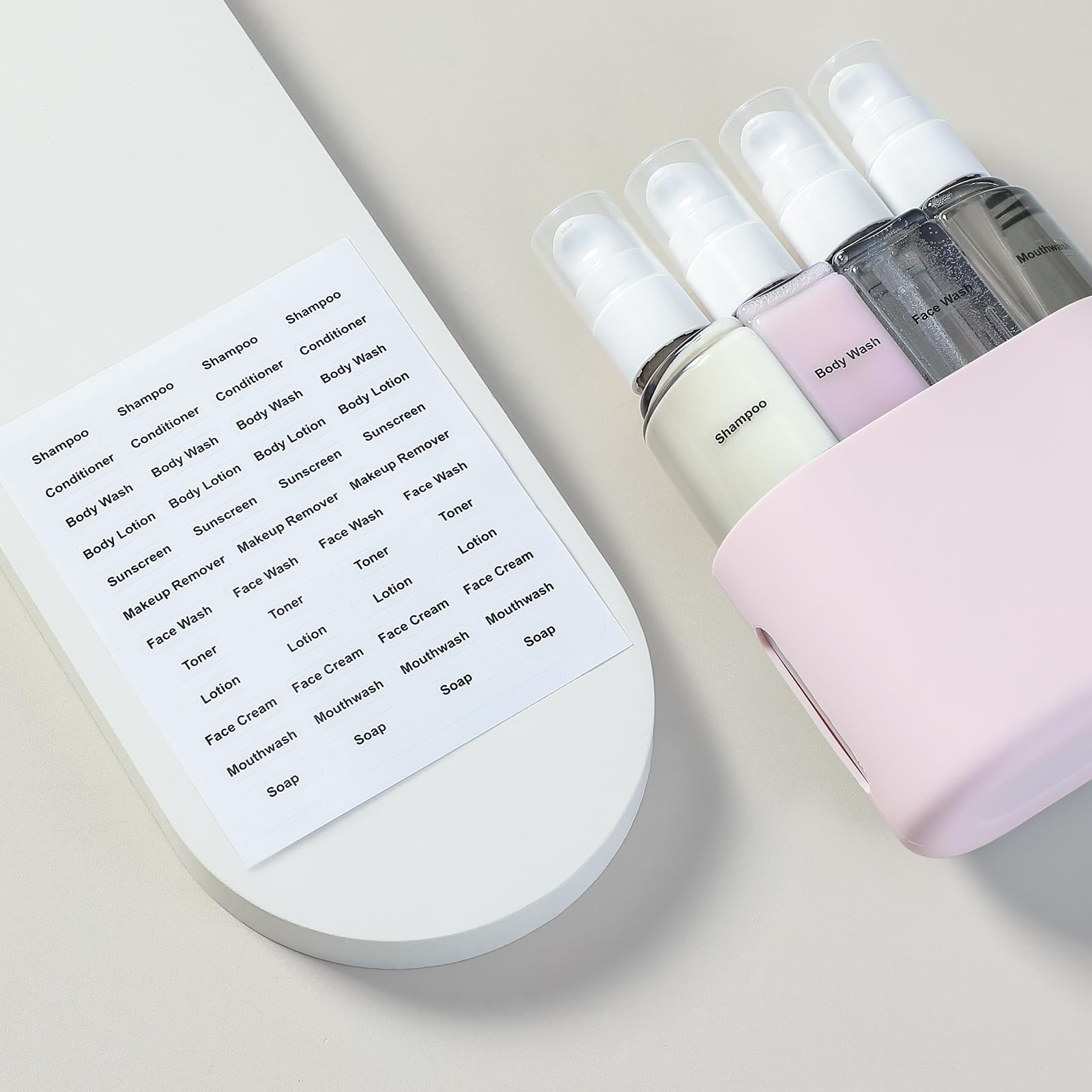 3Oz Travel Bottles For Toiletries, 4 Pack Tsa Approved Portable Travel Size Containers For Shampoo Liquid With Labels, Leak Proo